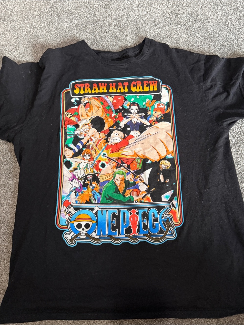 Onepiece Straw Hat Crew Graphic Tee - Black with Multicolor Print
